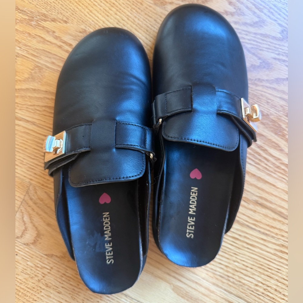 Steve Madden Black Slip-On Shoes with Gold Accent
